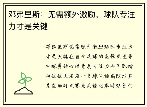 邓弗里斯：无需额外激励，球队专注力才是关键