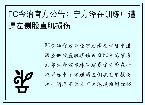 FC今治官方公告：宁方泽在训练中遭遇左侧股直肌损伤
